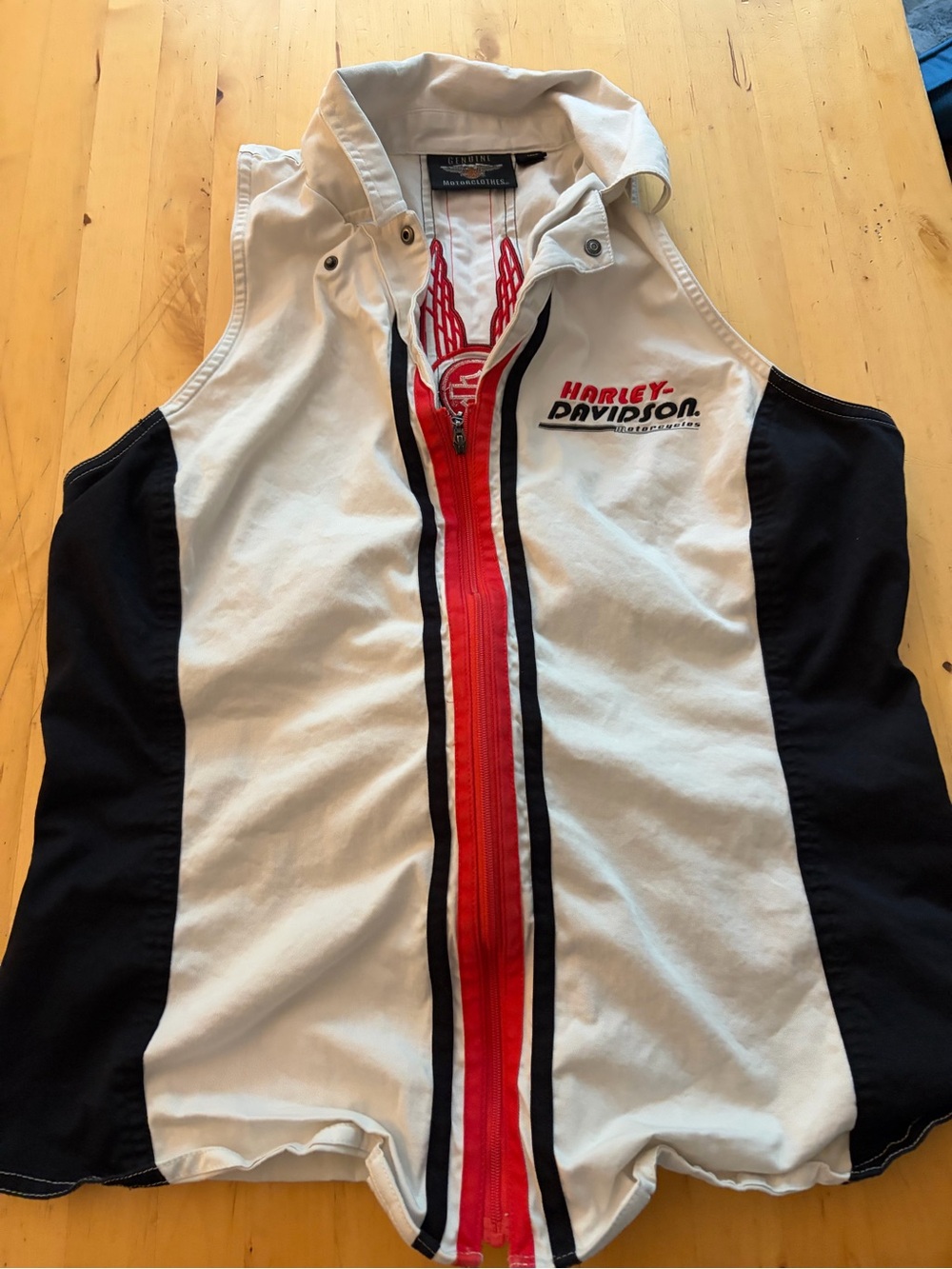 Harley-Davidson Women’s White & Black Zip Front Vest with Red Trim